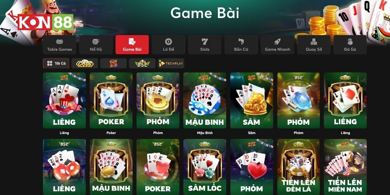 Giao diện của sảnh game bài KON88