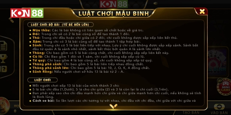 Luật chơi Mậu Binh