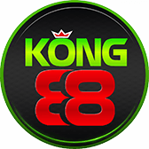 Logo KONG88 bản hình tròn nền đen, logo màu xanh đỏ